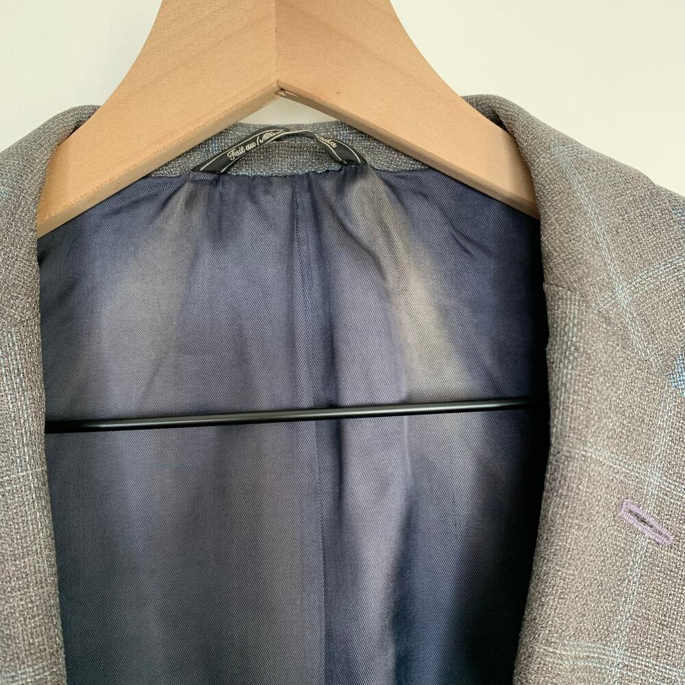 Barneys New York Loro Piana Plaid Grey Blue Wool Mens Blazer Size 40 - Picture 3 of 16